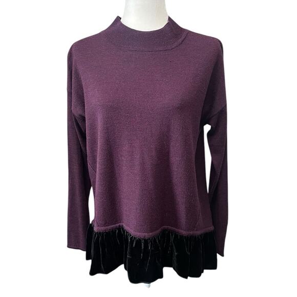 WRAP Designed in London Plum 100% Merino Wool w/Silk Blend Ruffle Size 10 - Picture 1 of 8